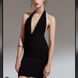 Solace London Elora Black deep V plunge dress 0